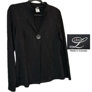 Libra Made in Canada Diamond Textured Black Knit Cardigan Jacket Size L